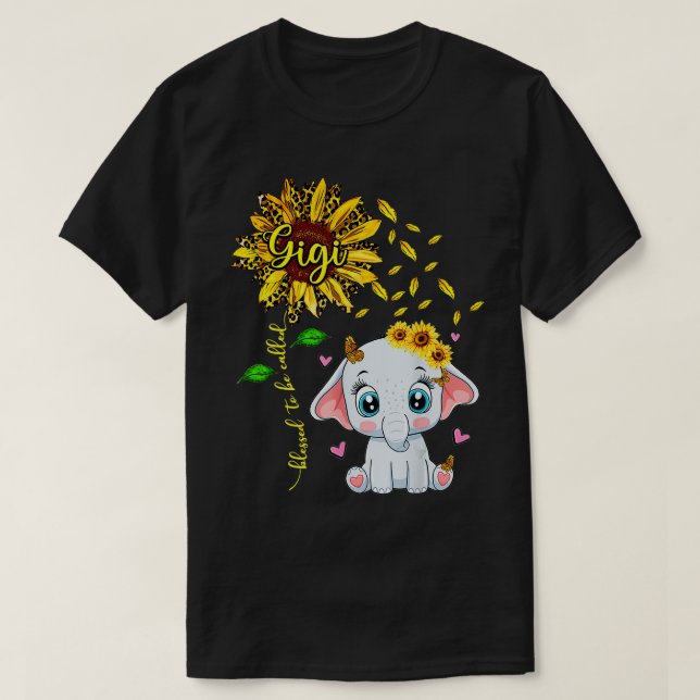 Blessed To Be Called Gigi Sunflower Elephant  T-Shirt (Design Front)