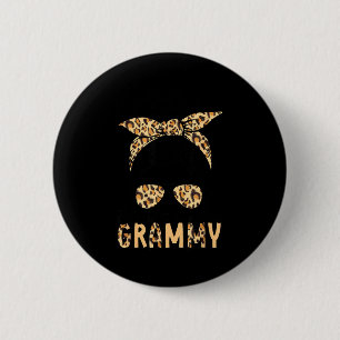 Blessed to be called grammy leopard messy bun 6 cm round badge
