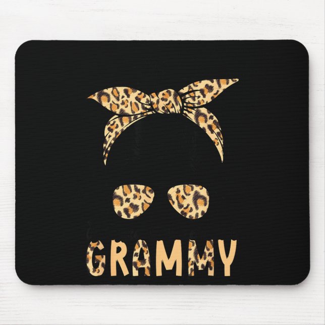 Blessed to be called grammy leopard messy bun mouse mat (Front)