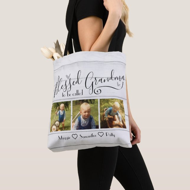 Blessed to be Called Grandma 3 Photo Tote Bag (Close Up)