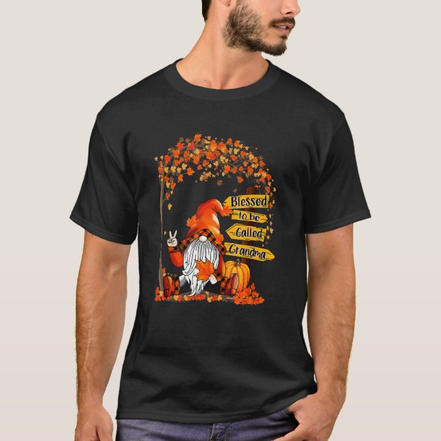 Blessed To Be Called Grandma Gnome Pumpkin Fall Th T-Shirt (Front)