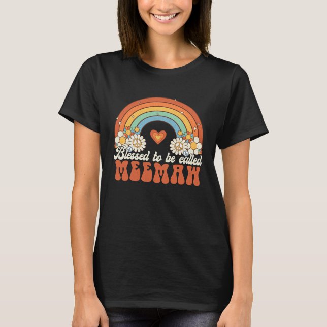 Blessed To Be Called Meemaw Groovy Rainbow Mothers T-Shirt (Front)