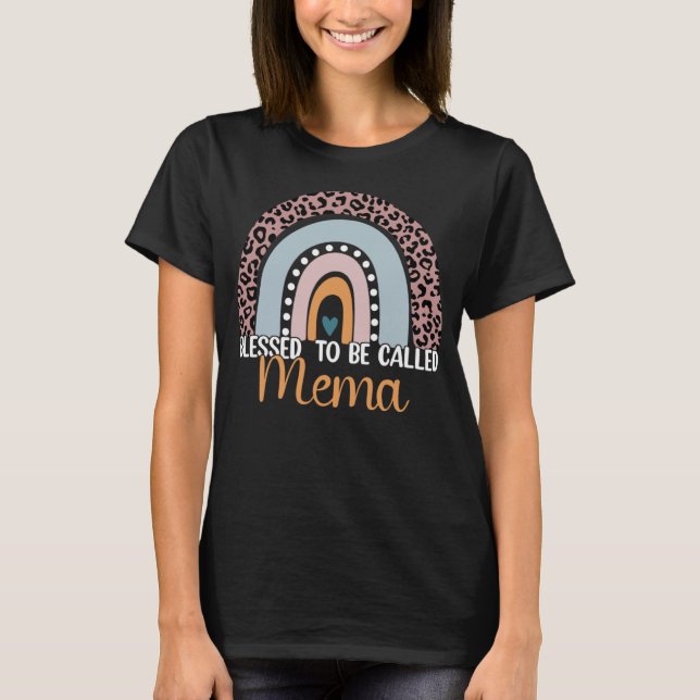 Blessed To Be Called Mema Rainbow Leopard Mum Gran T-Shirt (Front)