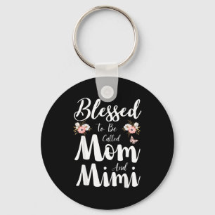 Blessed to be called mom and mimi floral cute key ring