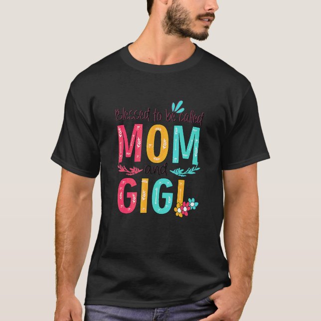 Blessed To Be Called Mum And Gigi Floral Grandma M T-Shirt (Front)