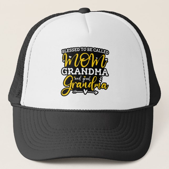 Blessed To Be Called Mum Grandma And Great Grandma Trucker Hat (Front)