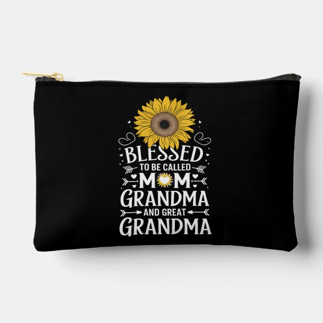 Blessed To Be Called Mum Grandma Great Sunflower Accessory Pouch (Front)