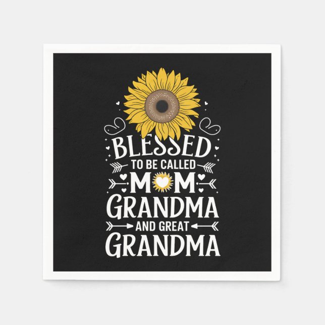 Blessed To Be Called Mum Grandma Great Sunflower Napkin (Front)