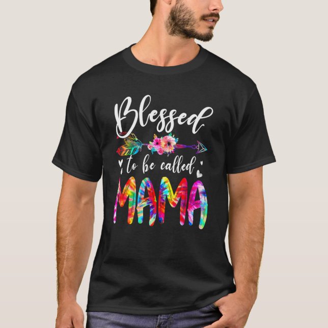 Blessed To Be Called Mum & Mama Floral Tie Dye Mot T-Shirt (Front)
