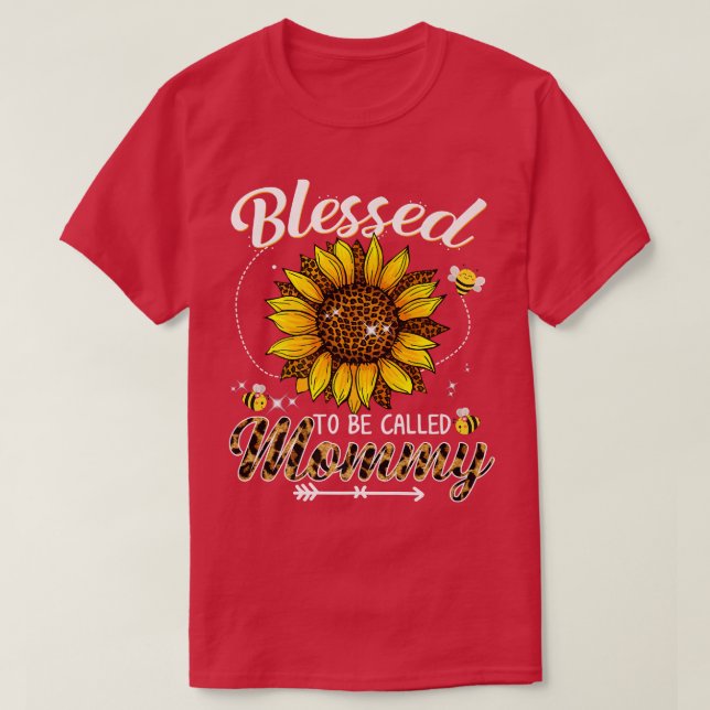 Blessed To Be Called Mummy Funny Leopard Sunflower T-Shirt (Design Front)
