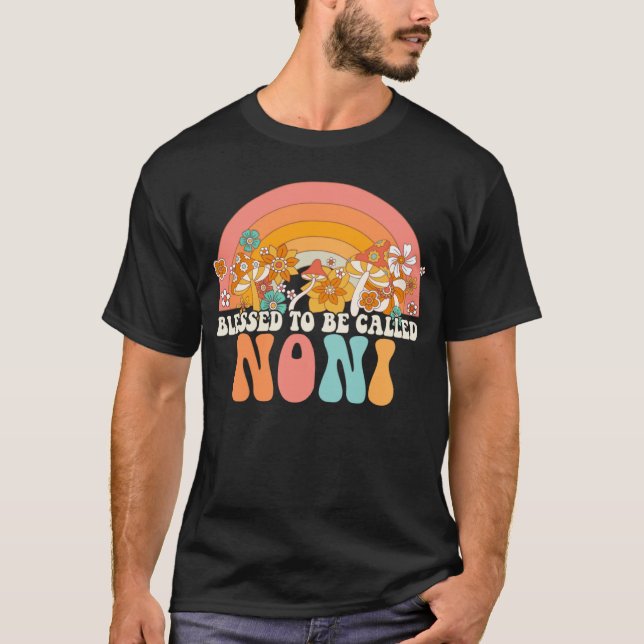 Blessed To Be Called Noni Rainbow Groovy Hippie Mo T-Shirt (Front)