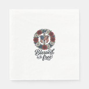 Blessed To Be Free Patriotic Floral Cross Shirt_1 Napkin