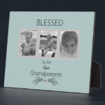 Blessed to be Their Grandparents Multi-Photo Plaque<br><div class="desc">Blessed to be their grandparents (3) photo collage.  Pale Turquoise.  Black and White filter applied to photos.</div>