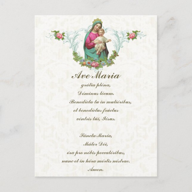 Blessed Virgin Hail Mary Jesus Latin Vintage Postcard (Front)
