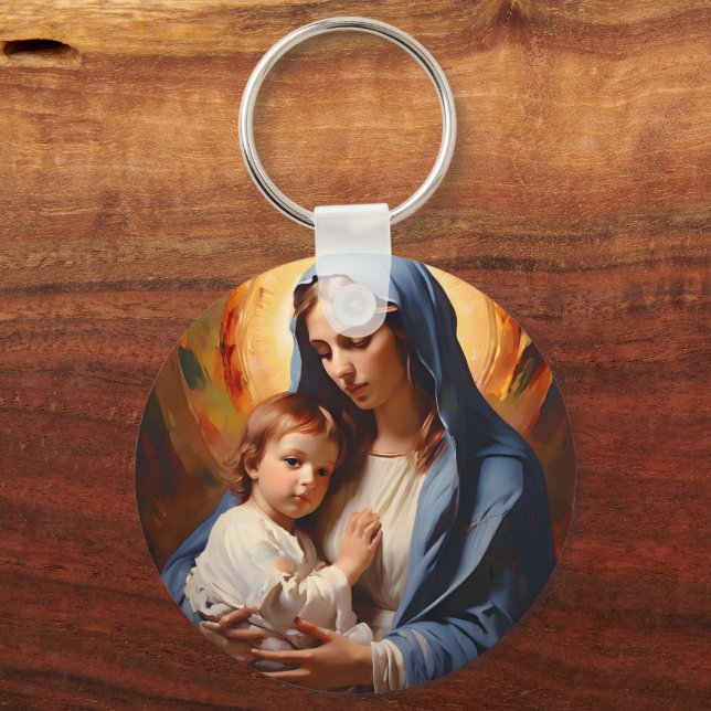 Blessed Virgin Mary and Baby Jesus Key Ring (Front)