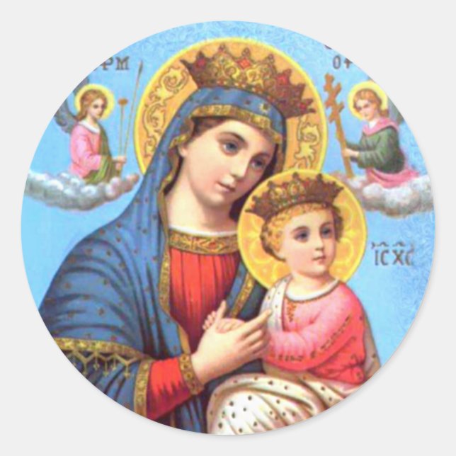 Blessed Virgin Mary and Infant Child Jesus Classic Round Sticker (Front)