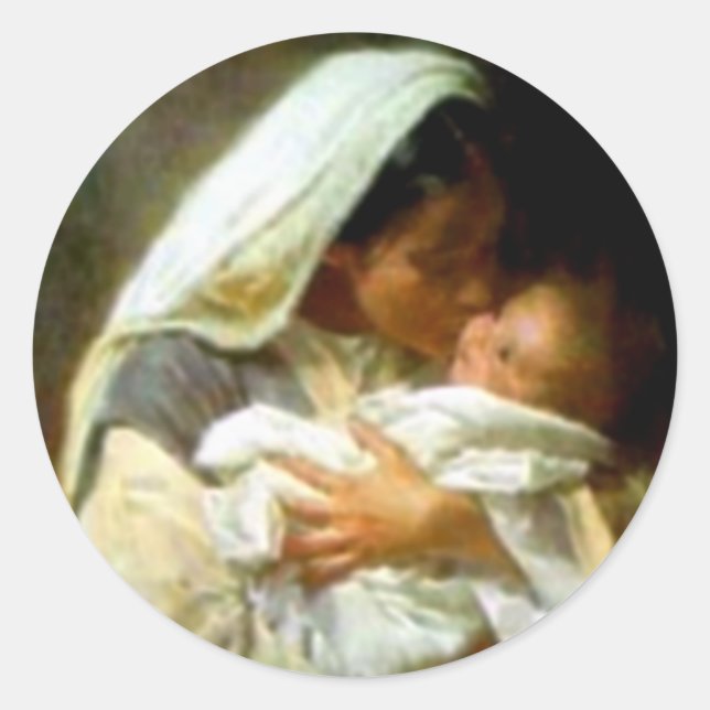 Blessed Virgin Mary and Infant Child Jesus Classic Round Sticker (Front)