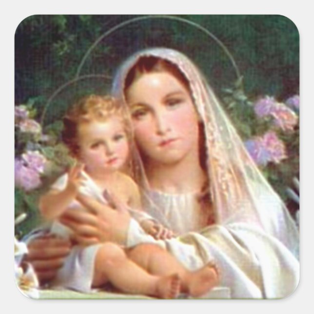 Blessed Virgin Mary and Infant Child Jesus Square Sticker (Front)