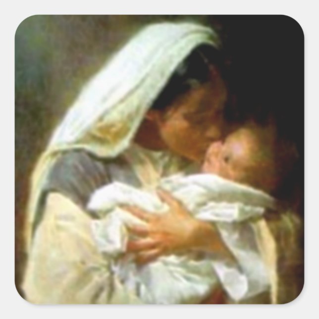 Blessed Virgin Mary and Infant Child Jesus Square Sticker (Front)
