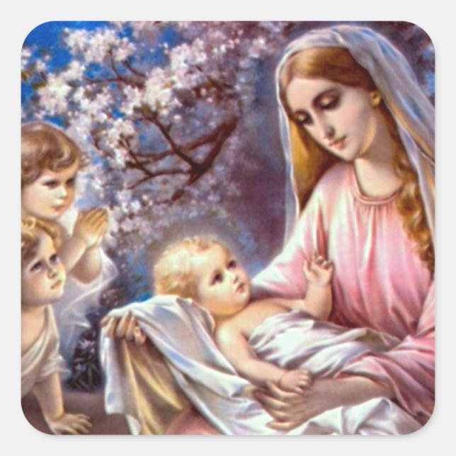 Blessed Virgin Mary and Infant Child Jesus Square Sticker (Front)