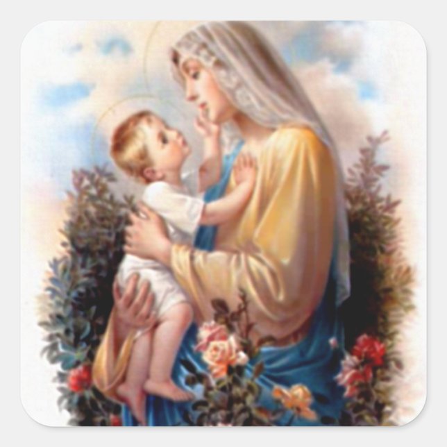 Blessed Virgin Mary and Infant Child Jesus Square Sticker (Front)