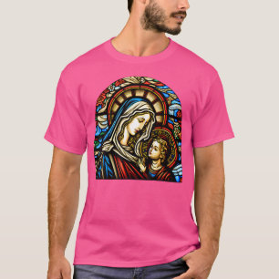 Blessed Virgin Mary And Jesus Stained Glass Cathol T-Shirt