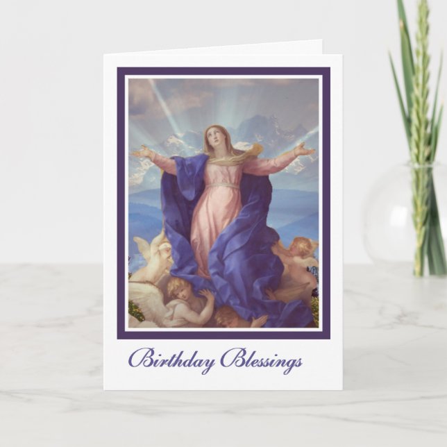 Blessed Virgin Mary Assumption Religious Birthday Card (Front)
