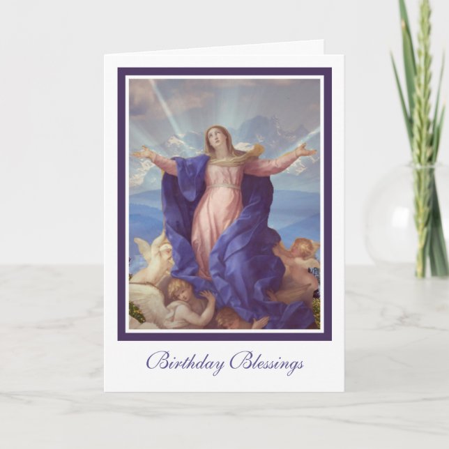 Blessed Virgin Mary Assumption Religious Birthday Card (Front)