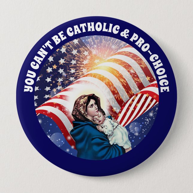 Blessed Virgin Mary Baby Jesus American Flag 10 Cm Round Badge (Front)