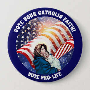 Blessed Virgin Mary Baby Jesus American Flag 10 Cm Round Badge