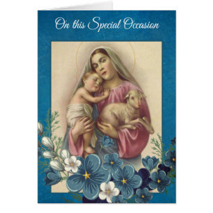 Blessed Virgin Mary Baby Jesus Lamb Flowers