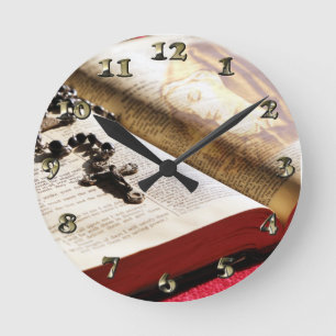 Blessed Virgin Mary Bible Rosary Round Clock