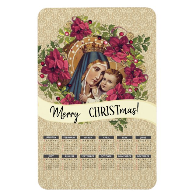 Blessed Virgin Mary Calendar Religious Magnet (Vertical)
