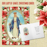 Blessed Virgin Mary Catholic Christmas Religious Holiday Card<br><div class="desc">Featuring a beautiful  image of the Blessed Virgin Mary,  Our Lady of Grace surrounded encased in a gold filagree frame surrounded by red Christmas poinsettias.  All text and fonts can be modified.</div>