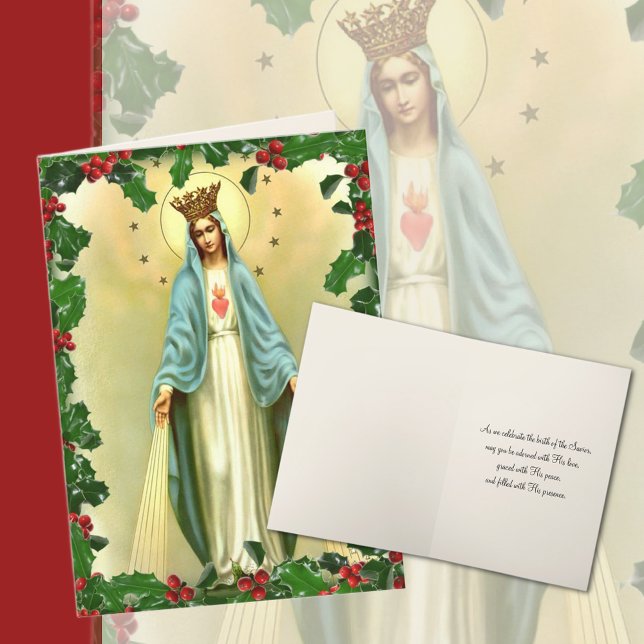 Blessed Virgin Mary Catholic Christmas Religious Holiday Card (Traditional Blessed Virgin Mary Christmas Greeting Card with lovely verse - )