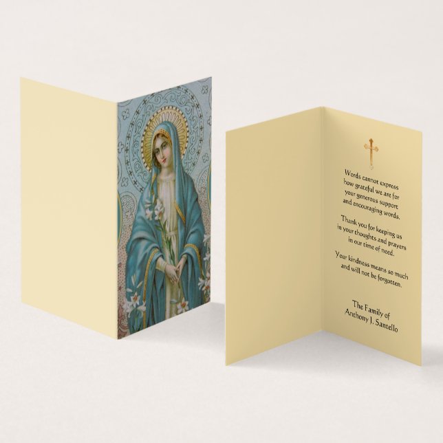 Blessed Virgin Mary Catholic Condolence Thank You Business Card (Inside and Outside)