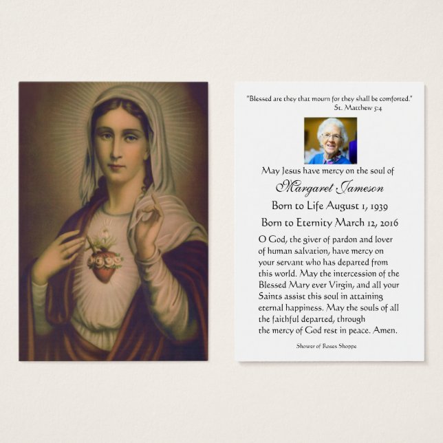 Blessed Virgin Mary Catholic Funeral Prayer Card (Front & Back)