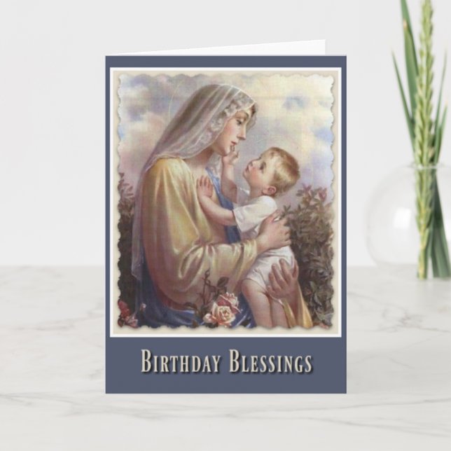 Blessed Virgin Mary Child Jesus Roses Card (Front)