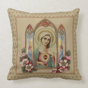 Blessed Virgin Mary Christmas Floral Angel Vintage Cushion
