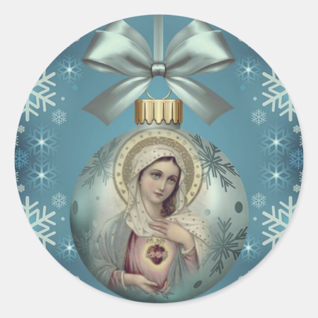 Blessed Virgin Mary Christmas Religious Classic Round Sticker (Front)