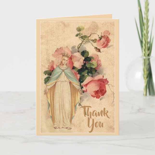 Blessed Virgin Mary Floral Customisable Thank You Card (Front)