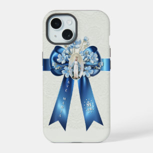 Blessed Virgin Mary Floral Religious Floral iPhone 15 Case