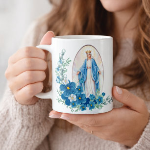 Blessed Virgin Mary Flowers  Memorare Prayer Coffee Mug