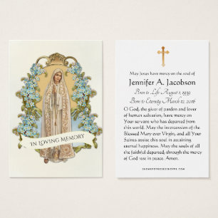 Blessed Virgin Mary  Funeral Memorial Holy Card