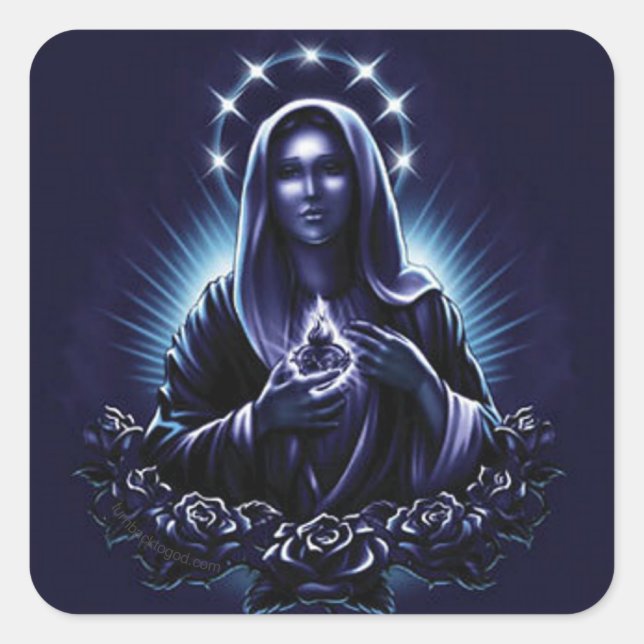 Blessed Virgin Mary in Purple with Roses Square Sticker (Front)
