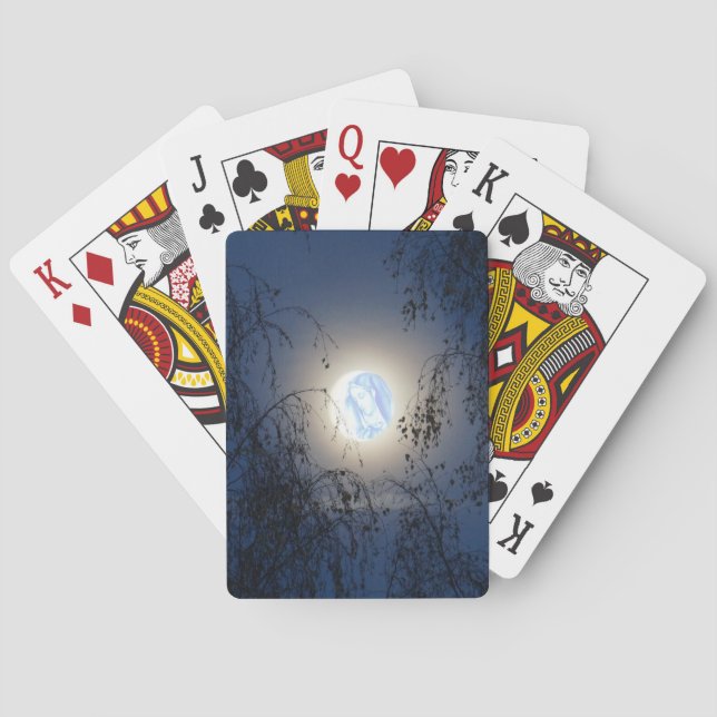 Blessed Virgin Mary in the Moon Lite Forest Playing Cards (Back)