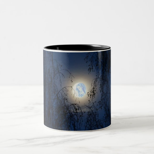 Blessed Virgin Mary in the Moon Lite Forest Two-Tone Coffee Mug (Center)