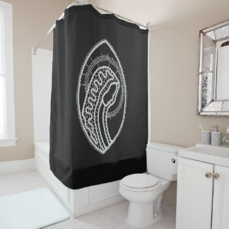 Blessed Virgin Mary in White Lace on Black Velvet Shower Curtain