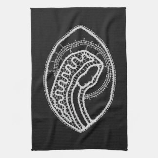 Blessed Virgin Mary in White Lace on Black Velvet Tea Towel