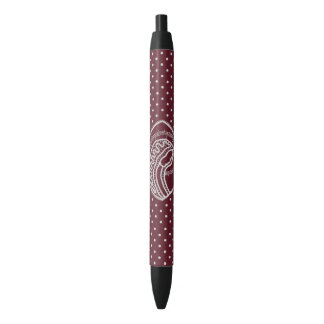 Blessed Virgin Mary in White Lace on Burgundy Black Ink Pen